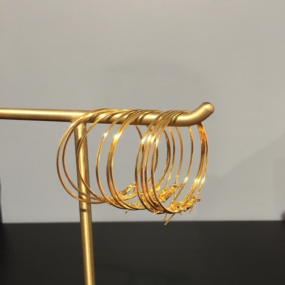 5 Pairs - Gold Colored 2” Hoop Earrings